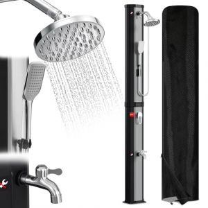 Herrselsam Douche Solaire de Jardin 60L Eau Chaude Max. 60 &deg;C - sans &eacute;lectricit&eacute; - Douche de Piscine - Camping avec Douche &agrave; Pieds et pommeau de Douche &agrave; Effet Pluie orientable Argent Noir (Zeguan, neuf)