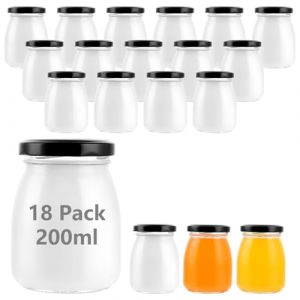 MUXHEL Lot de 18 pots de yaourt de 200 ml avec couvercle noir, petits bocaux en verre, mini bocaux en verre, mini pudding, yaourt, bouteilles en verre pour confiture, miel, gel&eacute;e, mousse, &eacute;pices (MUXHEL, neuf)