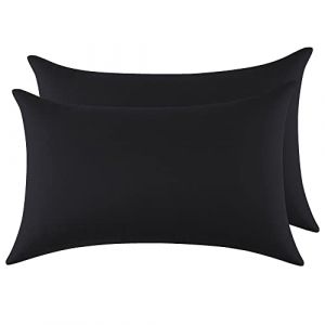 Taie Oreiller 100% Coton 50x70cm 2PCS, Taie d'oreiller Rectangulaire Puro Coton Jersey 120GSM - Housse de Coussin Résistant et Hypoallergénique Noir (WANGHOUYUYU, neuf)