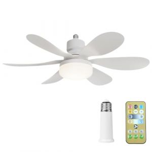 Ventilateur de Plafond avec Lumière et Telecommande, 52CM 40W Ventilateur Plafond Silencieux, Douille E26/27,6 Pales, 3 Vitesses, LED Ventilateur dimmable Plafond (Petite Télécommande + Rallonge) (demiawaking, neuf)