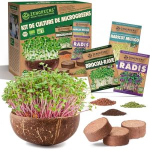zengreens&reg; Kit de germoir pour Micro-pousses Bio &ndash; Microgreens Starter Set &ndash; Comprend Plateau de Germination, disques de Fibre de Coco et graines &agrave; germer (Brocoli, Radis et Haricot Mungo) (SLSK Ventures GmbH (FR), neuf)