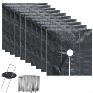 Lot de 10 tapis de paillage de protection de jardin, avec 50 piquets de sol, protection contre les plantes, tapis de disque (60 cm) (FeiXunMaoYi, neuf)
