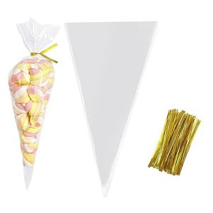 Sachets Transparents Bonbons c&ocirc;ne,100 Sac de Bonbons en Plastique Biscuit Cadeau Mariage,Sac Bonbon Cellophane,Sachet Bonbons Anniversaire,Sachet Cellophane Transparents,pour Bonbons Biscuits 13*25cm (YiXuTag Store, neuf)