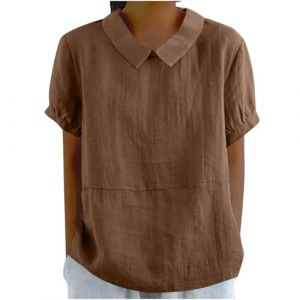 Chemisiers Et Blouses Femme Tunique en Coton Et Lin à Manches Courtes Chic Et ÉLéGant Chemises Couleur Unie Tee Shirt ÉTé Ample Haut Top à Revers LâChe Respirant Blouse Grande Taille Pas Cher Tee (asdkfh(Arriver 5 à 15 jours), neuf)