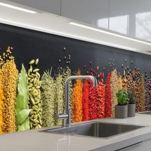 KitchenYeah&copy; Credence Cuisine Adhesive 60x300 cm Protege Mur Revetement Mural Adhesif Parement Interieur &Agrave; Coller Plaque Plastique Rigide &Eacute;pices - Herbes - Bandes - Arc-En-Ciel (KitchenYeah, neuf)