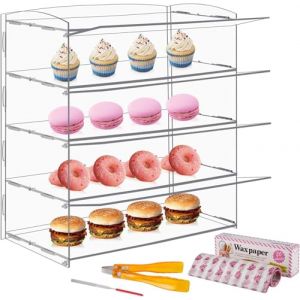 BAOSHISHAN Présentoir à pâtisserie en acrylique à 4 niveaux pour présentation de pâtisserie, tasses, gâteaux, beignets avec pince de service (BAOSHISHANFR, neuf)