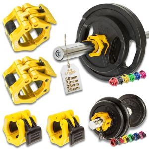 C.P.Sports Fermoirs d'haltères 25 mm, 28 mm, 30 mm, 50 mm pour barres longues, barres d'haltères, haltères pump, colliers Barbell, fermeture rapide et sûre, 1 paire d'haltères, G36+G36-1, jaune, 28mm (C.P.Sports, neuf)