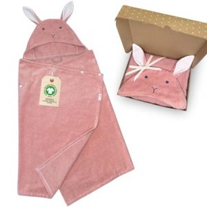 DIKOS® Serviette de Bain à Capuche pour bébé et Enfant - 70 x 140 cm - Poncho 2 en 1 - Serviette de Bain - Serviette de Bain - Serviette bébé avec Boutons Pression et Capuche de Lapin (Vieux Rose) (DIKOS, neuf)