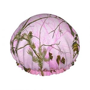 Bonnet de douche imperméable camouflage rose, bonnet de bain élastique pour cheveux, protection de l'environnement, bonnet de bain double couche imperméable. (MiddleWen, neuf)
