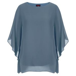 Hanna Nikole Chemisier en mousseline de soie pour femme - Grande taille - &Eacute;l&eacute;gante - Chauve-souris - Double couche - Longue chemise ample, Gris/bleu, 52 Grande taille (leisurelax-eu, neuf)