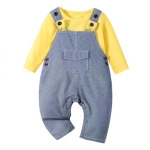 Volunboy Ensemble 2 pi&egrave;ces D&eacute;contract&eacute; pour B&eacute;b&eacute; Unisexe, Enfant Combinaison Manche Longue Body T-shirt Nouveau-n&eacute; &agrave; Nourrisson (Jaune, 18-24 mois, Taille 90) (Volunboy, neuf)