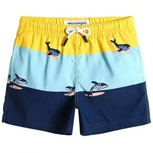 MaaMgic Short de Bains D'Ete Garcons Filles avec Slip Filet Maillot de Bain Enfant à la Plage pour Surfer Carton Conception,Baleine-Bleu Jaune,10-12 Ans(10/12) (baohui, neuf)