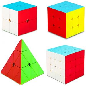 SISYS 4 Pack Speed Cube Set Magic Puzzle Cube Ensemble 2x2 + 3x3 + 4x4 + Pyraminx Pyramide Cubo Magique Casse Tete sans Autocollants 3D Puzzle Jouets pour Garçons Filles Enfants Adultes (WOJNDO LIMITED, neuf)