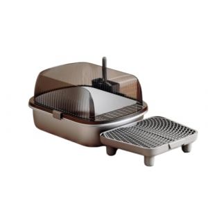 Bac Litière pour Chat en Acier Inoxydable, Bac à Litière avec Pelle et Support, Caisse Chat Litière XXL, Litière Toilette pour Chats, Anti-Adhérent, Anti-Odeurs, Facile à Nettoyer, Bord Haut (ZOOPARK, neuf)