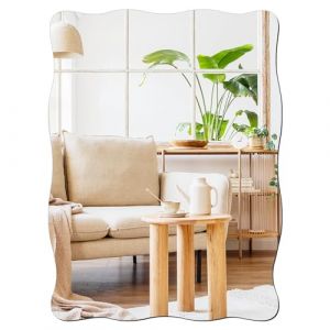DARENYI Miroir Mural Autocollant D&eacute;coratif &agrave; Suspendre 40&times;30cm Ondul&eacute; Rectangulaire Miroir Industriel Moderne Miroir pour Salle de Bain, lavabo, Salon, Chambre &agrave; Coucher, Couloir, Entr&eacute;e (DARENYI, neuf)