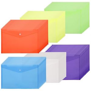 GOYADA Lot 60 Pochette Plastique A5, Pochette &agrave; Bouton Pression, Pochettes Transparente A5 pour Rangement Documents et Enveloppes, 6 Couleurs (CAO LEI, neuf)