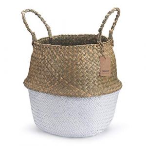 DOKOT Panier Jonc De Mer Rangement Panier Plante Seagrass de Fleur Corbeille en Paille (Naturel + Blanc) (DOKOT DESIGN CO., LTD, neuf)