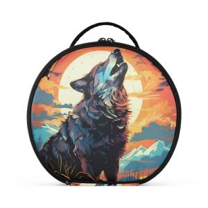 Cool Loup Lune Rouge Créativité Trousse Sac Cosmétique Circulaire de Maquillage Pochette Sacs avec Cloisons Amovibles pour Voyage Filles (HULAHULA, neuf)