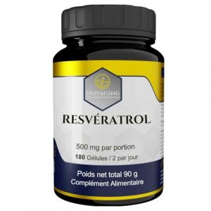 NovAging Resveratrol Pur 98% - Anti-Age - Antioxydant - 180 G&eacute;lules - 3 mois - 100% Vegan - Fortement dos&eacute; - Test&eacute; Sans additifs, OGM ni allerg&egrave;nes. Fabriqu&eacute; en Europe. (NOVAGING INSTITUT, neuf)
