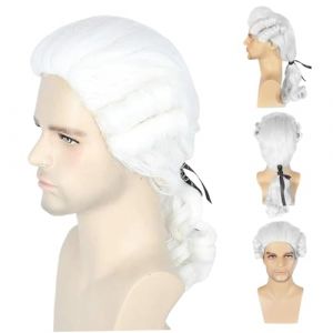 Perruque coloniale Colonial Wig Cap Historical Juge Wig Synthétique White Wig Wig Funding Founder Pather Wig Lawyer Wig for Men Halloween Costume Cosplay Habit Up Up Up (HeFengXianXiangLanHuaZhuangPinYouXianGongSi, neuf)