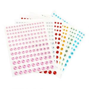 OUNONA 6 Feuilles Autocollants de Gemmes pour Visage de Acryliques Auto Adhésifs Décorations pour Maquillage Art Corporel et Diy Pours et Événements Spéciaux Blanc Rose Bleu Jaune Vert (Gustell, neuf)