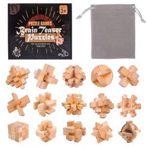 Holzsammlung 15 Pi&egrave;ces Casse Tete Bois, Jeux Casse T&ecirc;te, 3D IQ Puzzle Mini Casse-t&ecirc;te en Bois, Esprit Test Jeu Educatif Intellectuel Logic Jouet Classique Cadeau pour Adulte Adolescent Enfant, 4.5cm (QuietBellOfficial, neuf)