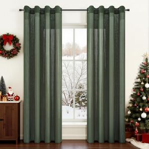Topfinel Moderne Rideau Voilage Vert Olive 140x225 cm Lot de 2 Rideaux Fenetre Salon Chambre Adulte Rideaux d'Int&eacute;rieur Semi-Transparents Effet Lin Oeillet pour Balcon (NoledarEU, neuf)
