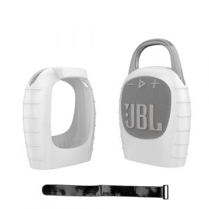 Hzycwgone Housse en Silicone pour JBL Clip 5 Enceinte Bluetooth Portable,pour JBL Clip 5 &eacute;tui Voyage Bo&icirc;tier Sac Manchon Coque Accessoires avec Ruban de Cravate(Blanc) (Hzycwgone-eu, neuf)
