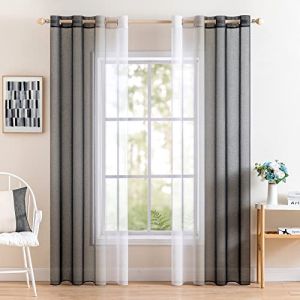 MIULEE Rideau Voilage Lot de 2 Rideaux D&eacute;grad&eacute; &agrave; Oeillet Voilages Int&eacute;rieur Fen&ecirc;tre en Polyester Couleur Chang&eacute;e Voile Transparent D&eacute;cor pour Salon Chambre Bureau Blanc avec Noir 140x260 CM (MIULEE HOME, neuf)