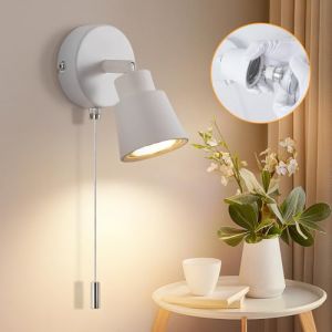 TaFiCo Blanc Applique avec Interrupteur à Tirette GU10 - Applique Moderne d'intérieur avec Interrupteur Rotatif à 350° - 50 W Applique avec Interrupteur pour Chambre Salon Cuisine - Sans Ampoules (TaFiCo, neuf)