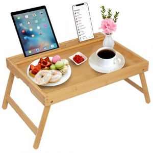 Plateau de Petit-déjeuner avec poignées Pliantes et Fente média pour Pieds, Plateau Pliable, Bureau pour Ordinateur Portable, collation, lit TV, Plateau de Cuisine (Yellow) (Kiwaly, neuf)