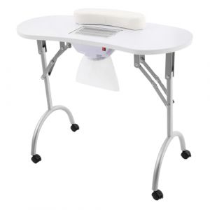 Table à ongles avec aspiration, table de manucure pliable avec coussinet de poignet, sac d'aspirateur à 4 roues, table de manucure portable pour la maison, les salons de manucure (blanc) (TkkMivcOC, neuf)