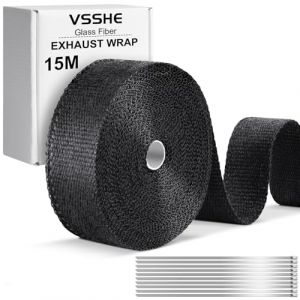 vsshe 15Mx50mm Ruban Isolant Thermique en Titanium Magma, Bande Thermique Echappement avec 10 Attaches de Câble en Acier Inoxydable pour Tuyeau Collecteur Echappement Moto Bande Isolante Thermique (tirehor, neuf)
