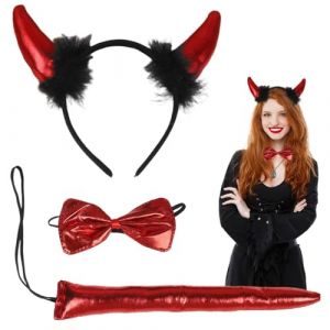 KUMSODE Halloween costume enfant ensemble diable, cornes de diable queue et nœud papillon, cornes coiffe diable accessoire carnaval, fête à thème (GuangZhouZiYueXianShangMaoYouXianGongSi, neuf)