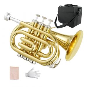 Yinfente Trompette B plate de poche pour débutant, étudiant avec chiffon de nettoyage, embouchure 7C plaquée argent, étui rigide et gants blancs (doré) (yinfente-uk, neuf)