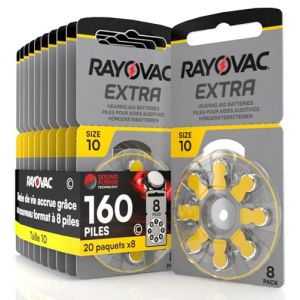 160 Piles pour appareils auditifs Rayovac Extra 10. - 20 Ampoules de 8 Piles (Eurocali, neuf)