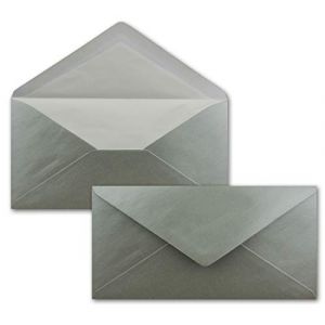Lot de 25 enveloppes DIN longues - Argent avec doublure en soie blanche - 11 x 22 cm - 100 g/m&sup2; - Id&eacute;al pour les invitations, cartes de No&euml;l, cartes de v&oelig;ux de la s&eacute;rie Color&eacute; (GUSTAV NEUSER GmbH, neuf)