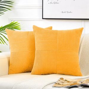 FDTERN Lot de 2 Boho Housse de Coussin 40x40 Jaune Orange,à Motif Croisé Decoration Housses de Coussin en Velours Côtelé,Douillet Taie d'oreiller Housse Coussin Moderne pour Canapé Chambre Chaise (Fdtern-eu, neuf)