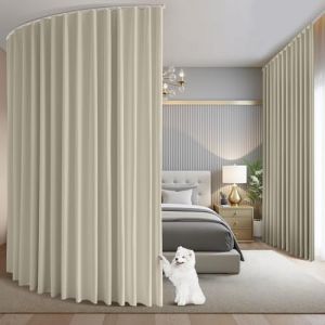 BTTO Cloison de Separation Interieur, Cloison Amovible Rideau Separateur avec Rail et Crochets, Paravent Interieur Occultants Thermique Montage au Plafond, pour Salon Bureau, Beige, L254 x H213cm (MOCHENGDIANZI, neuf)