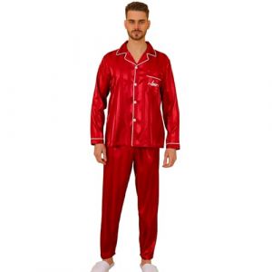 RuanMM Ensemble Pyjama en Satin Soyeux pour Homme, Haut à Manches Longues et Pantalon Long, vêtements de Nuit Soyeux pour Homme (Bande Rouge-XL) (Shanghai PinShan Industrial Co., Ltd., neuf)