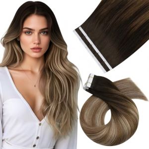 Moresoo Extension Cheveux Naturel Adhesive Brun Foncé Ombré à Brun Doré Avec Blond Cendré Foncé 10pcs 55cm Extension Adhesive Cheveux Naturel Vrai 25g Lisse #4/10/16 (Moresoo, neuf)