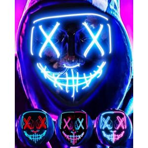 DWTECH Masque d'Halloween à LED– Masques lumineux à LED avec fil électroluminescent pour bal masqué, cosplay, masque lumineux pour enfants, hommes, femmes, Halloween, festival, fête (Bleu) (woooap, neuf)