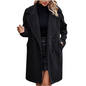 Manteau Femme Hiver chaud Chic Manteau Chaud Mi-Long Vintage Chaud Manches Longues en Laine Cardigan Automne Hiver Femme Manteaux en Laine Mélangée à Double Boutonnage Blouson (⭐⭐⭐⭐⭐Susenstone, neuf)