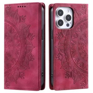 CASEONJAN Coque pour iPhone 16 Pro, Premium &Eacute;tui Housse en Cuir PU de Protection avec [Porte Cartes], Clapet Folio Portefeuille pour iPhone 16 Pro (Vintage Rouge) (CASEONJAN, neuf)