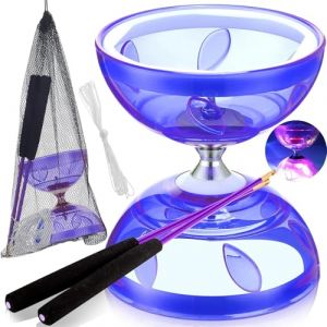 Diabolo LED avec roulement &agrave; billes - Kit diabolo - Glow in the Dark - 4 couleurs de lumi&egrave;re - Pour enfants, adultes, d&eacute;butants, professionnels, cirque, jonglerie (violet) (Life better store, neuf)