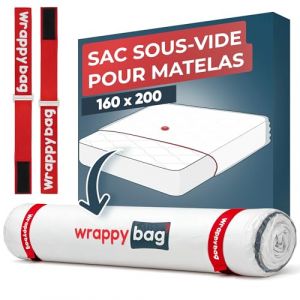Wrappybag – Sac sous vide Matelas Déménagement 160x200 – Kit Complet Housse protection matelas sous vide Étanche avec Clips & Sangles auto agrippantes – Compatible Toutes Tailles et Aspirateurs (Wrappybag, neuf)