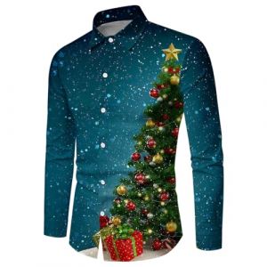 Chemise de Noel Homme Manches Longues Rouge Tee Shirt 3D Imprimer Pull de Noel Moche Cadeaux No&euml;l Chic Chemisette Mode Vetement sans Repassage Grande Taille (YINYUAN（Livraison en 5 &agrave; 8 jours), neuf)
