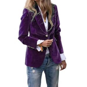 Tomwell Blazer Femme en Velours C&ocirc;tel&eacute; &agrave; Manches Longues Veste Costume &agrave; Revers Business Devant Ouvert Manteau A Violet XL (Joke and I, neuf)