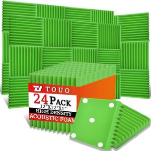 TOUO Lot de 24 Panneaux Acoustiques – Mousse Phonique Murale 30x30x2.5cm, Mousse Acoustique Ininflammable en Forme de Coin, Vert Haute Densité pour Studio à Domicile (TOUO Official Store, neuf)