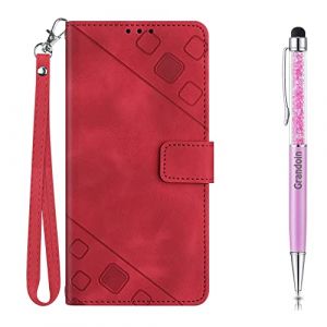 Grandoin Coque pour iPod Touch 7/6/5, Rabat Portefeuille Cuir Etui, Slim TPU Silicone Bumper Magnétique Housse, Flip Porte Cartes avec Fonction Support Cover, Wallet Case iPod Touch 7/6/5 (Rouge) (Grandoin FR Store, neuf)